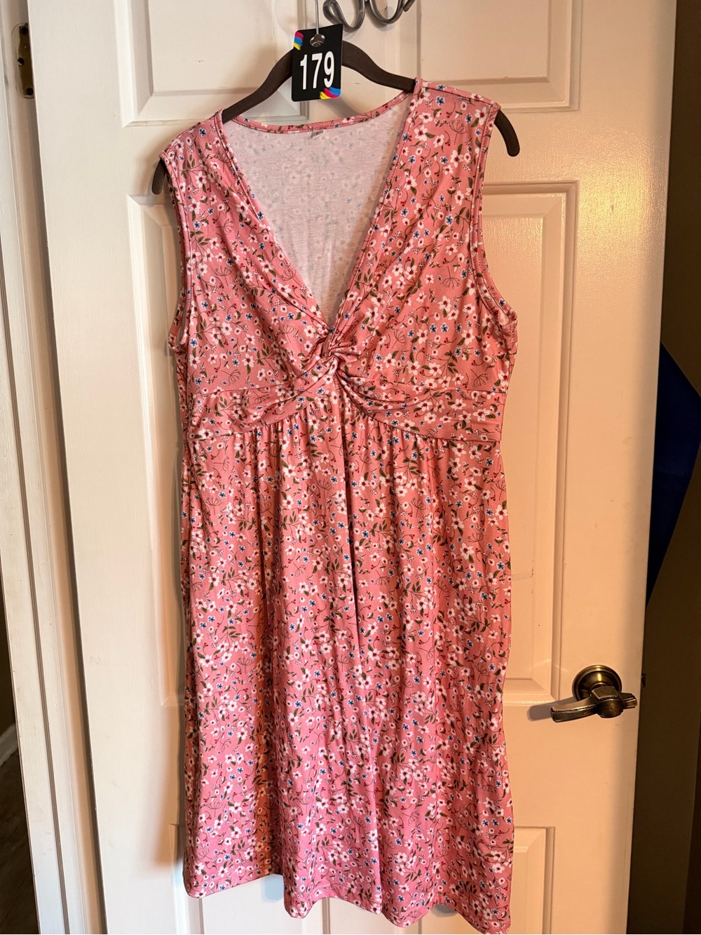 Sleeveless Pink Floral Midi Dress with Knot-Front Detail